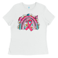 White Breast Cancer Rainbow Ladies Tee - Artiststas