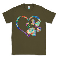 Army Green dog paw print tie dye rainbow dog lover rescue retro 70s t shirt Classic Tee - linhVisuals