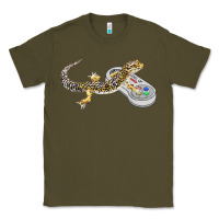 Army Green leopard gecko playing video game lizard & reptiles gamers t shirt Classic Tee - linhVisuals