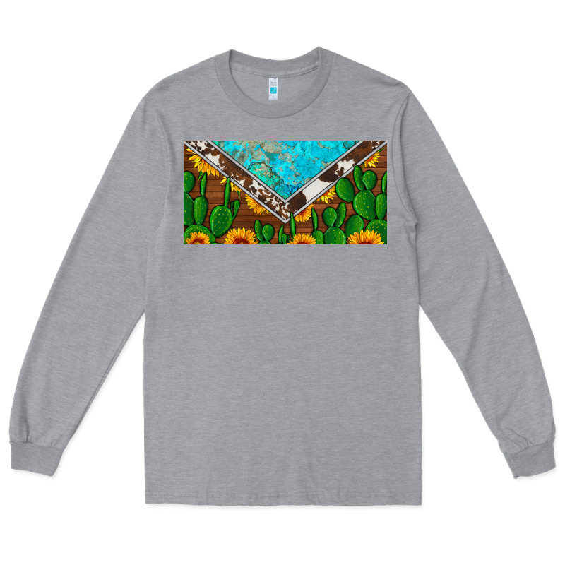 Cactus Sunflower Cowhide And Turquoise License Plate Long Sleeve Tee by Artiststas | Teevron