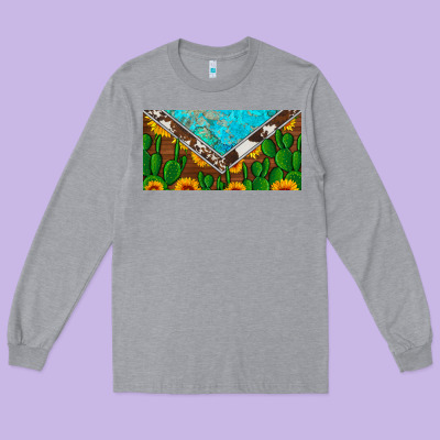 Cactus Sunflower Cowhide And Turquoise License Plate Long Sleeve Tee Designed By Artiststas