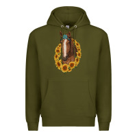 Army Green brown horse with gemstone and sunflowers Premium Hoodie - RanaPortraitStore