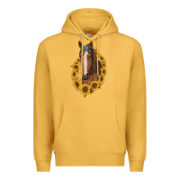 Mustard brown horse with gemstone and sunflowers Premium Hoodie - RanaPortraitStore