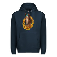 Navy brown horse with gemstone and sunflowers Premium Hoodie - RanaPortraitStore