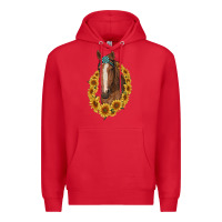 Red brown horse with gemstone and sunflowers Premium Hoodie - RanaPortraitStore