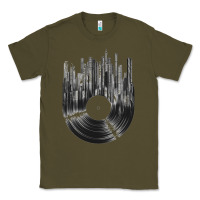 Army Green vinyl record cityscape Classic Tee - linhVisuals
