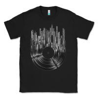 Black vinyl record cityscape Classic Tee - linhVisuals