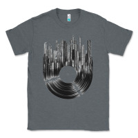 Charcoal Heather vinyl record cityscape Classic Tee - linhVisuals