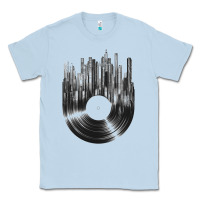 Dusty Blue vinyl record cityscape Classic Tee - linhVisuals