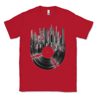 Red vinyl record cityscape Classic Tee - linhVisuals