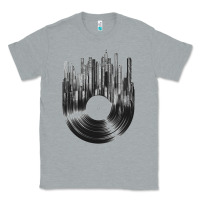 Heather Grey vinyl record cityscape Classic Tee - linhVisuals