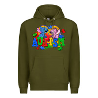 Army Green autism stitch with lilo Premium Hoodie - AdoDesignShop