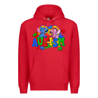 Red autism stitch with lilo Premium Hoodie - AdoDesignShop
