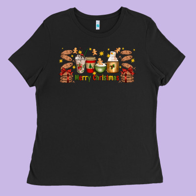 Christmas Coffee Cups Ladies Tee Designed By Artiststas