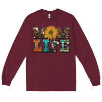 Burgundy western cowhide leopard turquoise  leather aztec sunflower mom Long Sleeve Tee - Artiststas