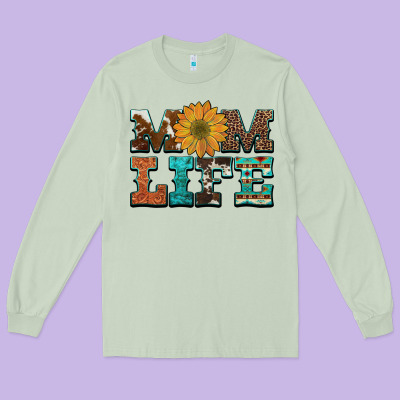 Western Cowhide Leopard Turquoise  Leather Aztec Sunflower Mom Long Sleeve Tee Designed By Artiststas