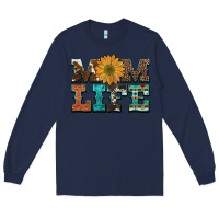 Navy western cowhide leopard turquoise  leather aztec sunflower mom Long Sleeve Tee - Artiststas