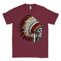 Burgundy native american indian chief skull motorcycle headdress  t shirt Classic Tee - linhVisuals