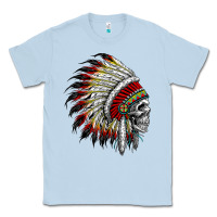 Dusty Blue native american indian chief skull motorcycle headdress  t shirt Classic Tee - linhVisuals