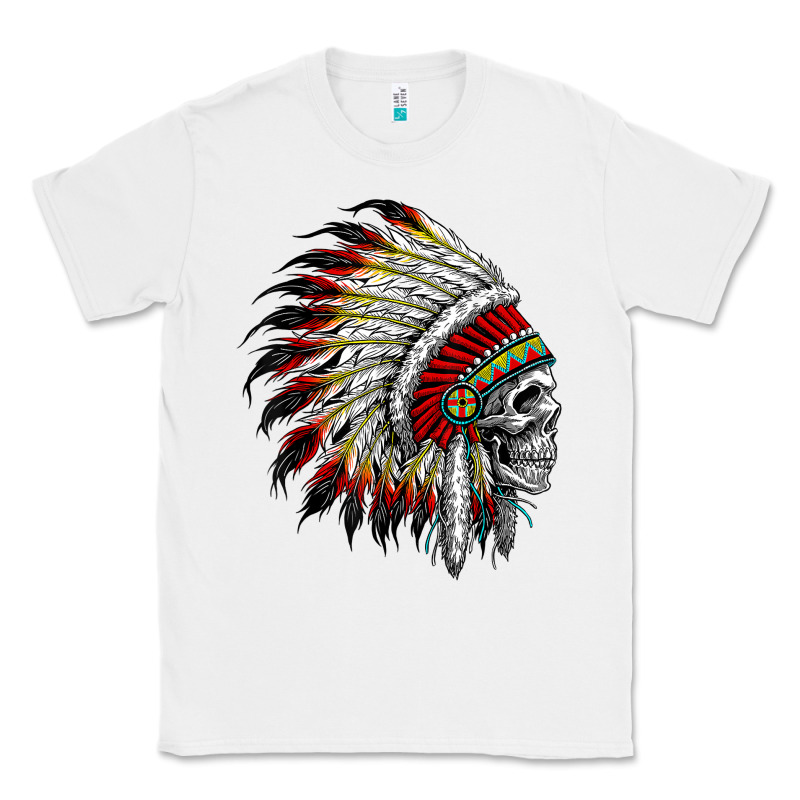 Native American Indian Chief Skull Motorcycle Headdress  T Shirt Classic Tee by linhVisuals | Teevron