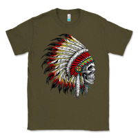 Army Green native american indian chief skull motorcycle headdress  t shirt Classic Tee - linhVisuals