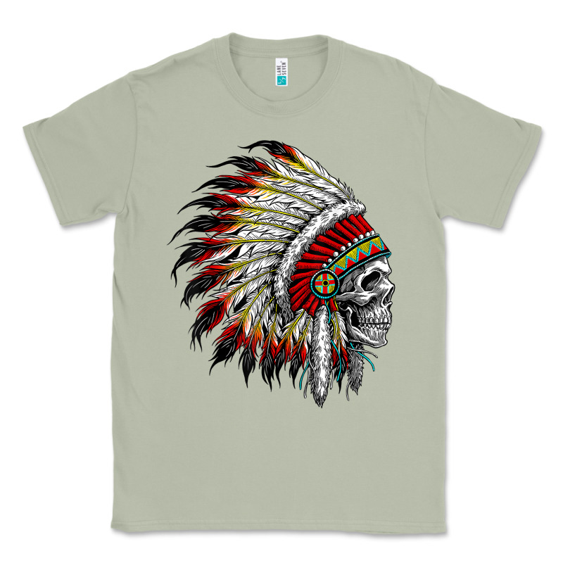 Native American Indian Chief Skull Motorcycle Headdress  T Shirt Classic Tee by linhVisuals | Teevron