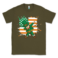 Army Green dabbing leprechaun irish american flag Classic Tee - linhVisuals