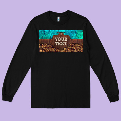Preview Custom Name Turquoise Stone Leopard Bull Skull License Plate Long Sleeve Tee Designed By Artiststas
