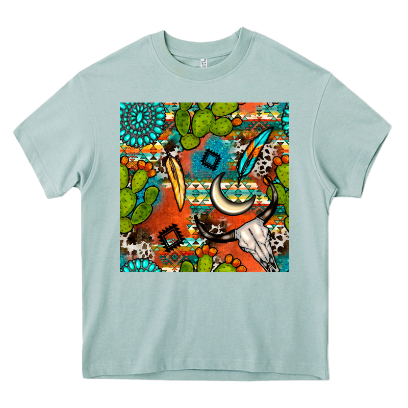 Western Cactus Aztec Seamless Pattern Heavy Core Tee by BundleAndBundleShop | Teevron