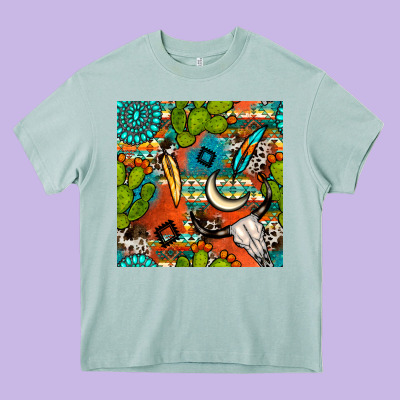 Western Cactus Aztec Seamless Pattern Heavy Core Tee Designed By Bundleandbundleshop