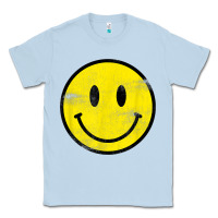 Dusty Blue vintage retro happy smiley face 80's 90's aesthetic t shirt Classic Tee - linhVisuals