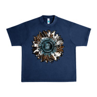 Navy cowhide leopard and  leather sunflower Urban Heavy Tee - RanaPortraitStore