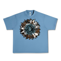 Pebble Blue cowhide leopard and  leather sunflower Urban Heavy Tee - RanaPortraitStore