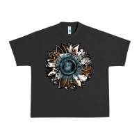 Pigment Black cowhide leopard and  leather sunflower Urban Heavy Tee - RanaPortraitStore