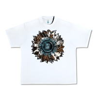 White cowhide leopard and  leather sunflower Urban Heavy Tee - RanaPortraitStore