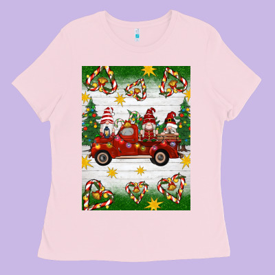 Christmas Gnomes Truck Ladies Tee Designed By Artiststas