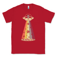 Red vintage alien weed pot leaf ufo abduction marijuana cannabis t shirt Classic Tee - linhVisuals
