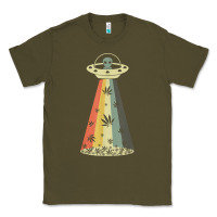 Army Green vintage alien weed pot leaf ufo abduction marijuana cannabis t shirt Classic Tee - linhVisuals