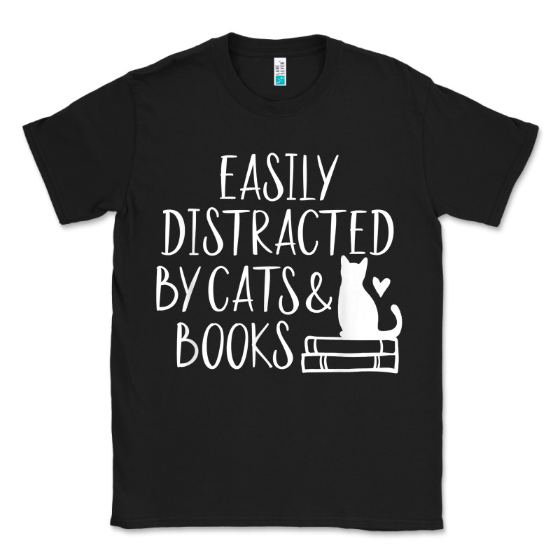 Easily Distracted By Cats And Books   Cute Book Lover T Shirt Classic Tee by linhVisuals | Teevron