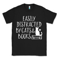 Black easily distracted by cats and books   cute book lover t shirt Classic Tee - linhVisuals