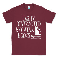 Burgundy easily distracted by cats and books   cute book lover t shirt Classic Tee - linhVisuals