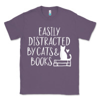 Lavender easily distracted by cats and books   cute book lover t shirt Classic Tee - linhVisuals