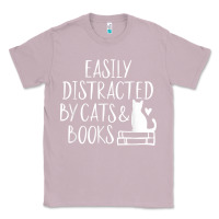 Lilac easily distracted by cats and books   cute book lover t shirt Classic Tee - linhVisuals