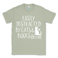 Matcha easily distracted by cats and books   cute book lover t shirt Classic Tee - linhVisuals