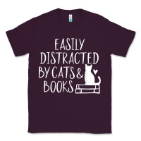 Plum easily distracted by cats and books   cute book lover t shirt Classic Tee - linhVisuals
