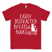 Red easily distracted by cats and books   cute book lover t shirt Classic Tee - linhVisuals