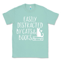 Seafoam easily distracted by cats and books   cute book lover t shirt Classic Tee - linhVisuals