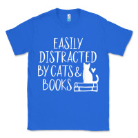True Royal easily distracted by cats and books   cute book lover t shirt Classic Tee - linhVisuals