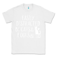 White easily distracted by cats and books   cute book lover t shirt Classic Tee - linhVisuals