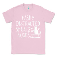 Bubblegum Pink easily distracted by cats and books   cute book lover t shirt Classic Tee - linhVisuals